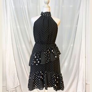 Betsey Johnson Black & White Polka Dot Halter Cocktail Dress | Semiformal Whimsy